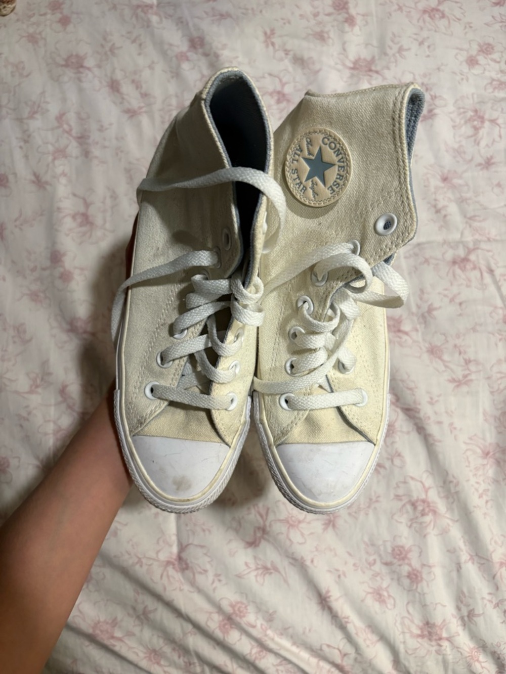 Converse High Top Sneakers in Light Blue and White